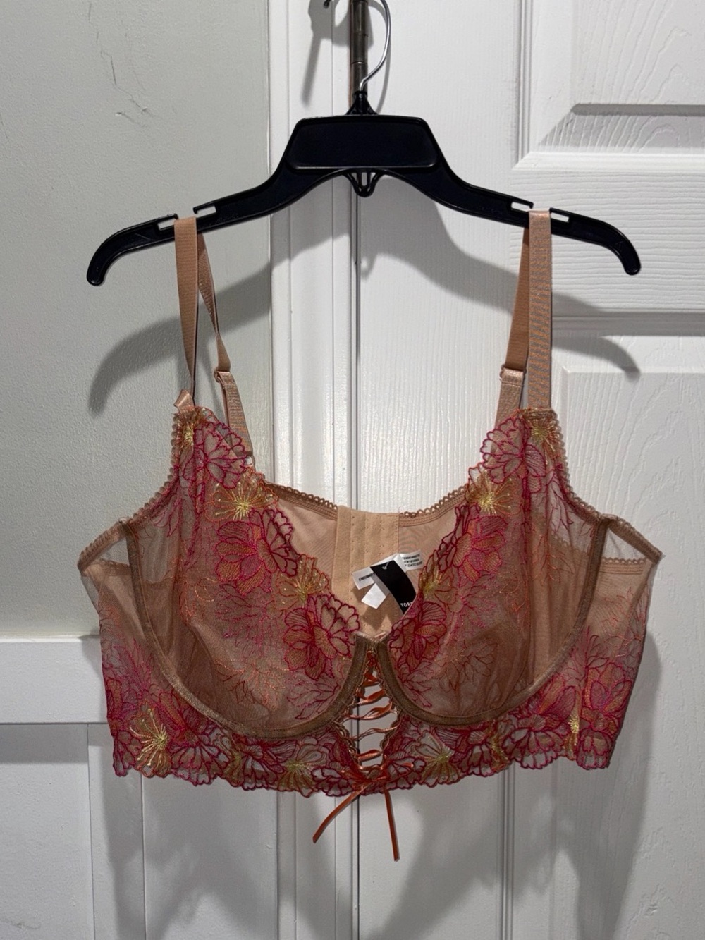 Torrid Lingerie Sz 3 Bra Floral Mesh Embroidered Lace Up Semi Sheer NWT